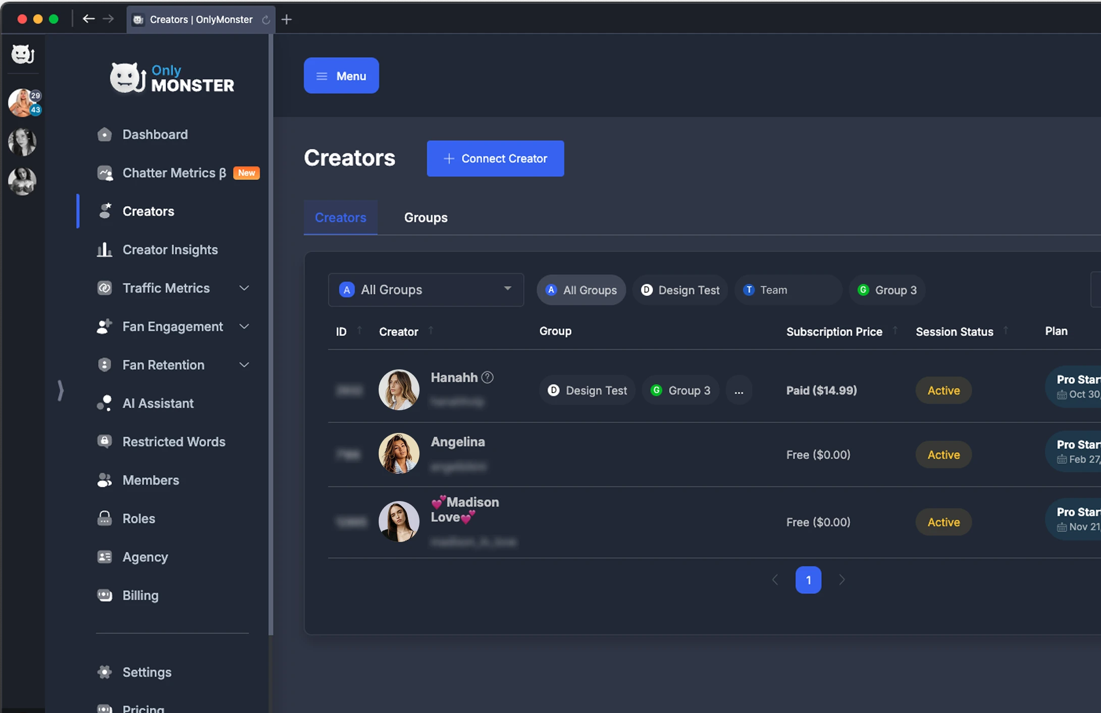 OnlyMonster Creators dashboard in 2023