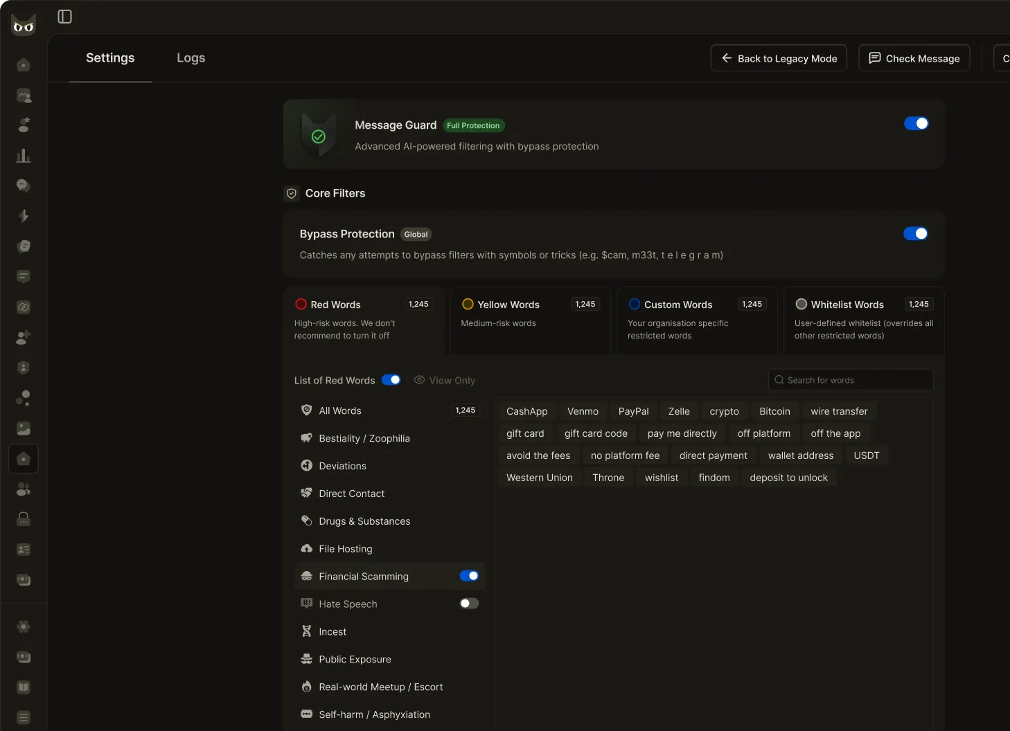 OnlyMonster Message Guard settings in 2025