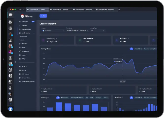OnlyMonster dashboard for OnlyFans agency management.
