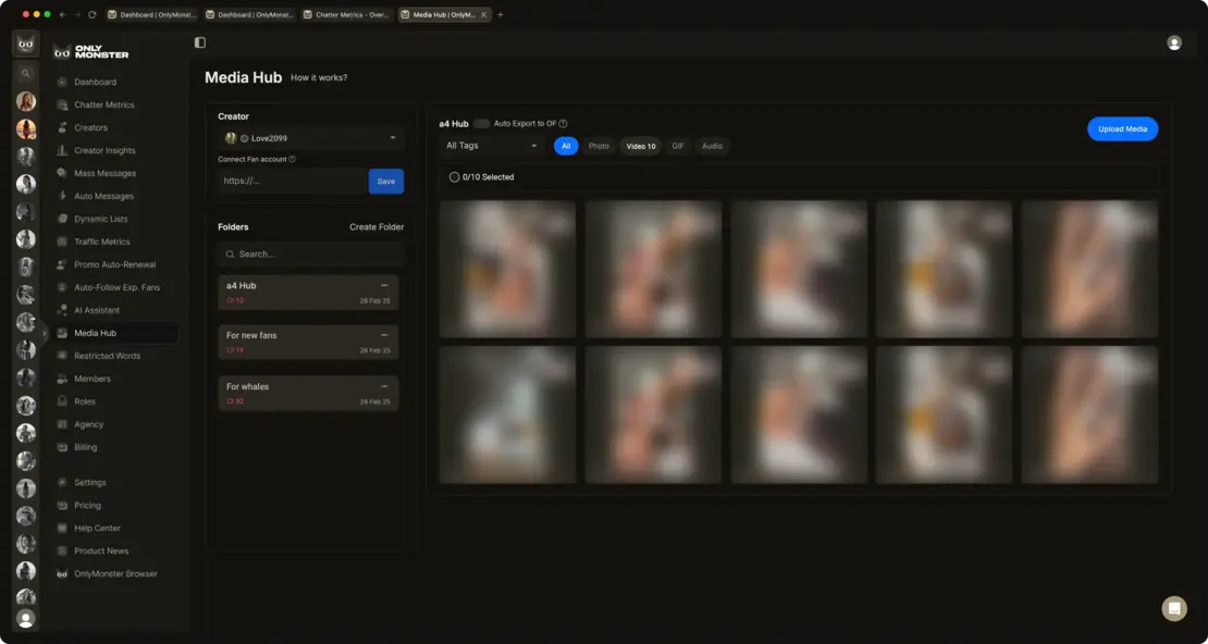 Organized content vault with smart search and tagging on OnlyMonster.