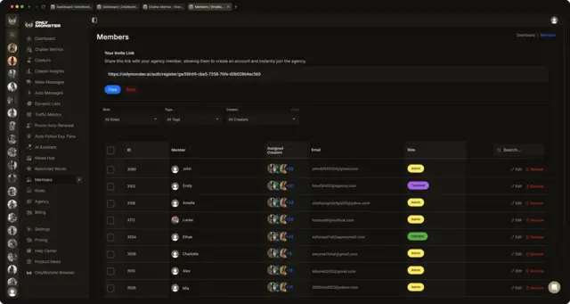 Agency team efficiently managing multiple OnlyFans accounts using OnlyMonster's streamlined workspace.