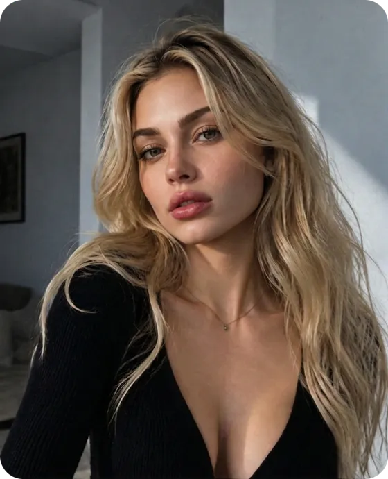 A creator with long blonde hair in a close-up portrait